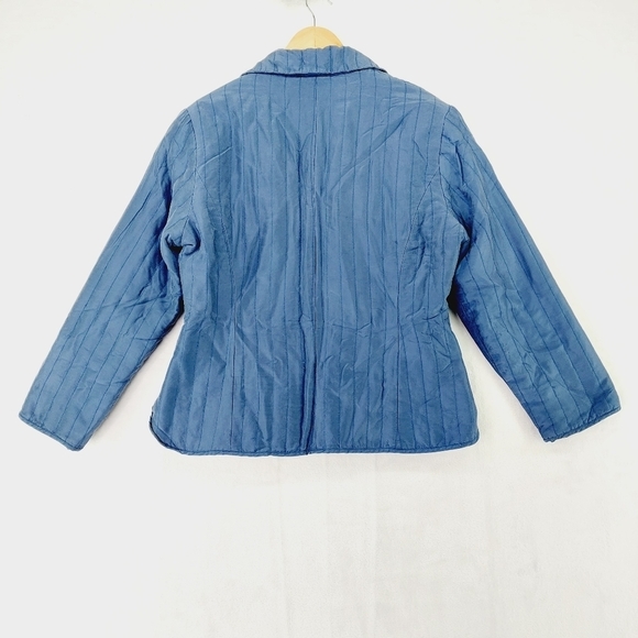 Carole Little Blue Quilted Black Floral Embroidery Silk Button Blazer Jacket Z69 - Picture 4 of 6